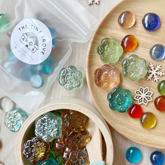 Snow Flake Glass Pebbles Loose Parts