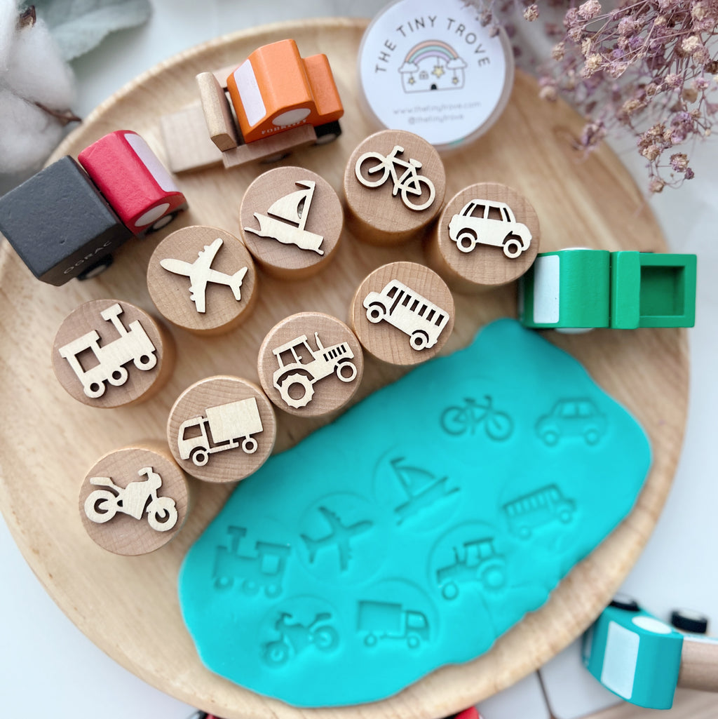 Vehicles on the Go Wooden Stampers Set