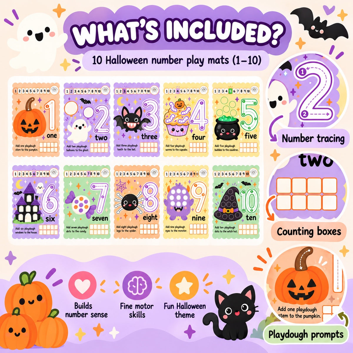Halloween Number Play Dough Mats 🎃 (Free Printables)