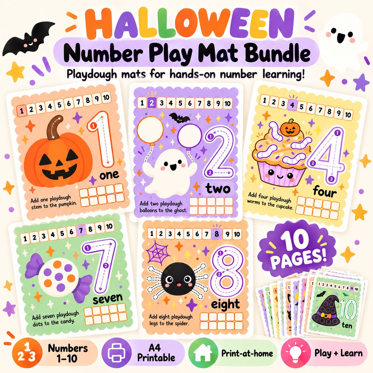 Halloween Number Play Dough Mats 🎃 (Free Printables)