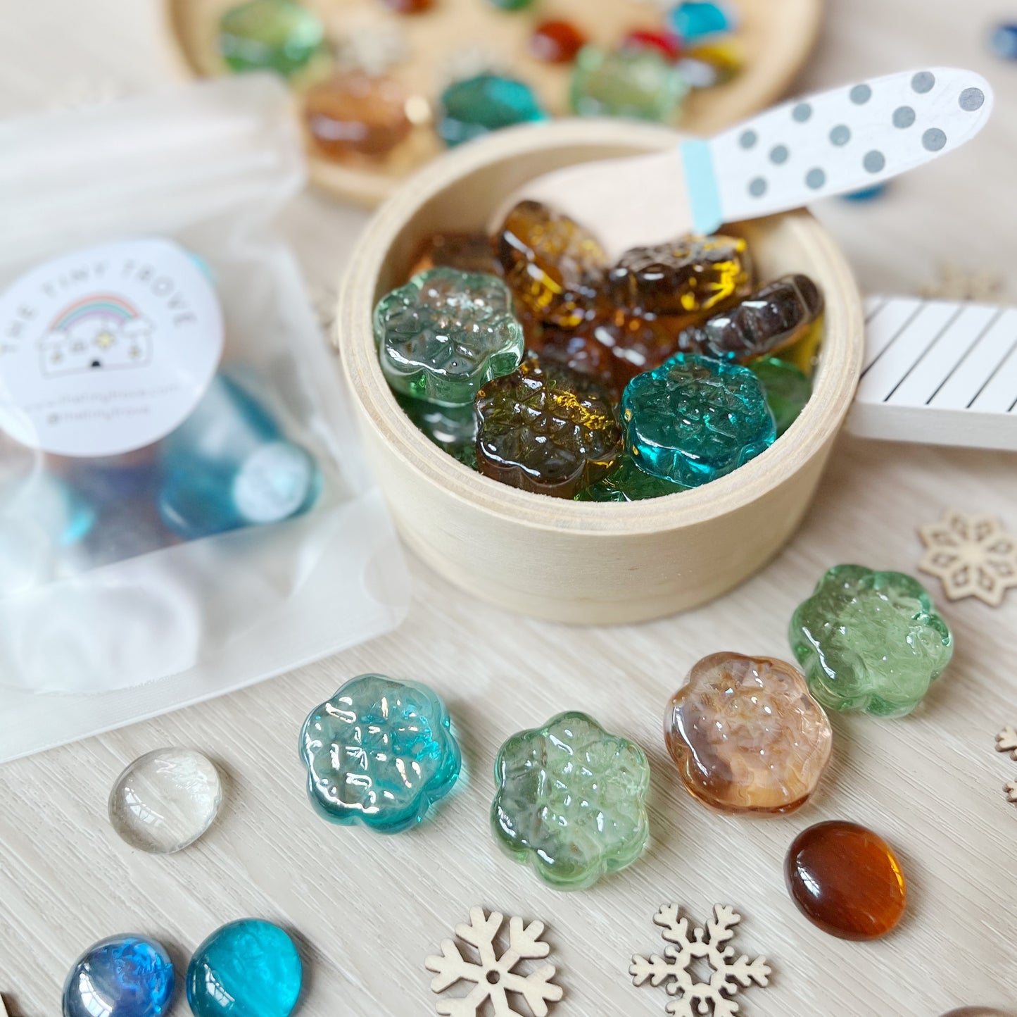 Snow Flake Glass Pebbles Loose Parts