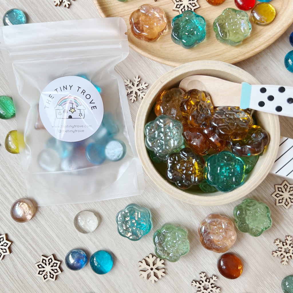 Snow Flake Glass Pebbles Loose Parts