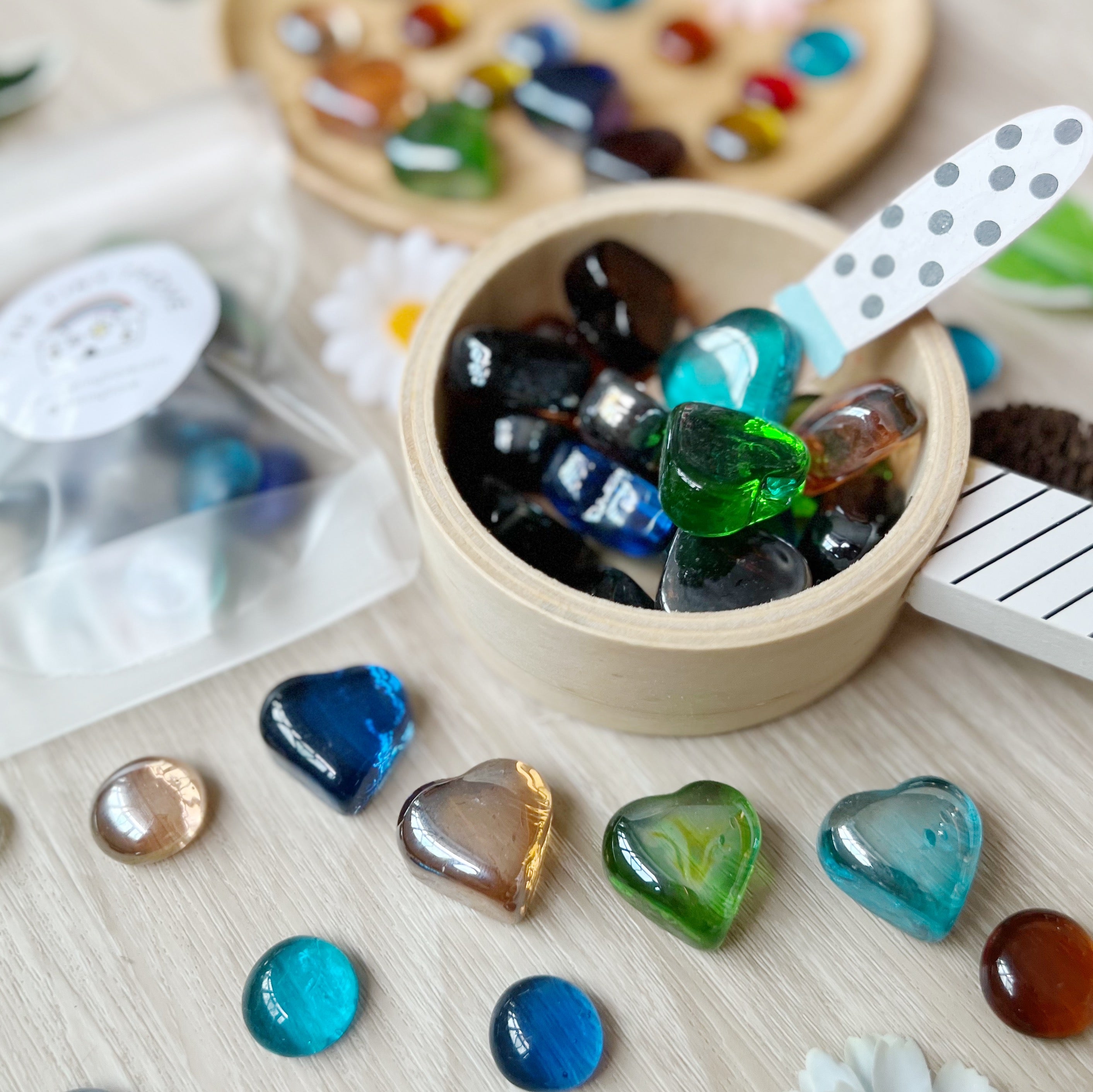 Heart Shaped Glass Pebbles Loose Parts