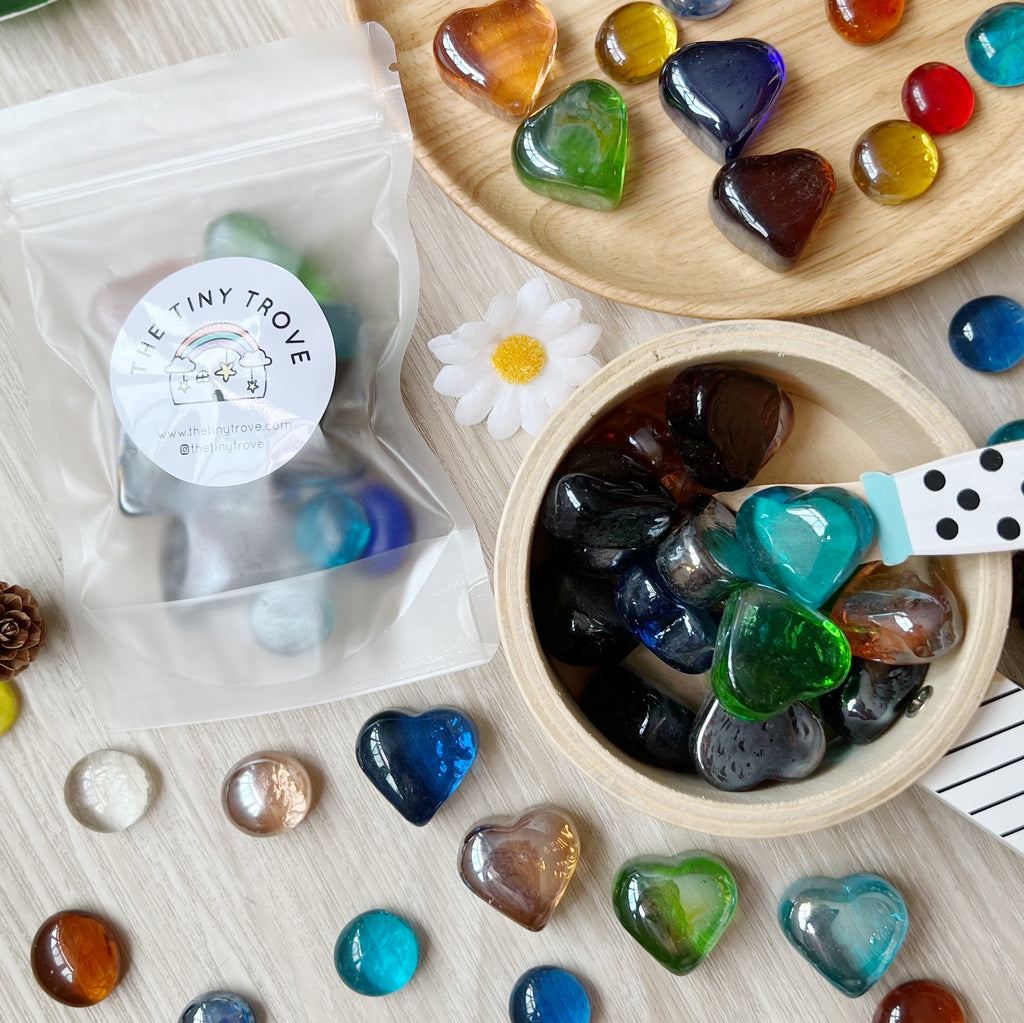 Heart Shaped Glass Pebbles Loose Parts
